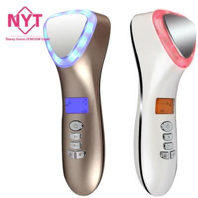 China Portable Handheld Handheld Face Care Ion Hot Cold Hammer Led Light Ultrasound Red Light Skin Lift Skin Lift Cool Massager Cool Facial Massage for sale