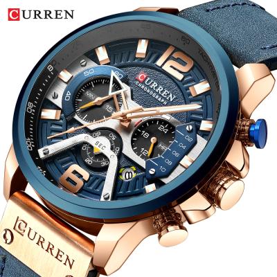 China Automatic Clock Top Male Sports Watches Date CURREN 8329 Leather Strap Military Chronograph Watches Men Wrist Te koop