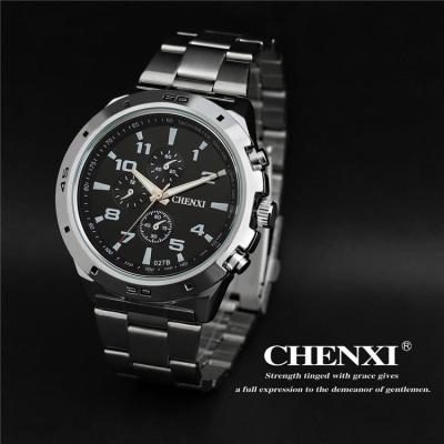 China CHENXI 027B Chronograph Humility Mens Stainless Steel Quartz Chronograph 3 Eyes Wristwatches OEM Watch for sale