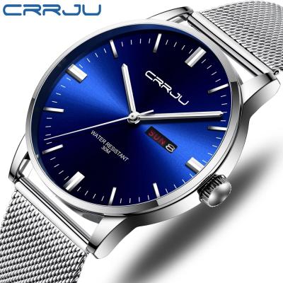 China Automatic Simple Date Men's Quartz Watches Crrju 2168 Class Luminous Luxury Steel Mesh Crrju Watch Men zu verkaufen