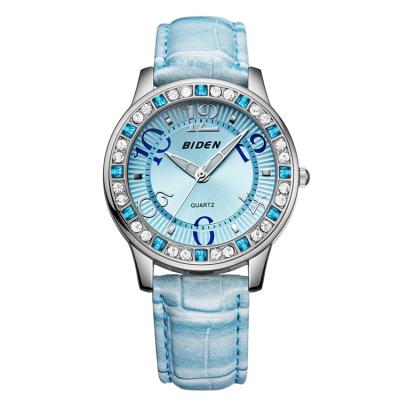 China Noble Fashion Women Day/Date BIDEN 0012 Quartz Watches Diamond Leather Strap Luxury Women Watches For Gift for sale