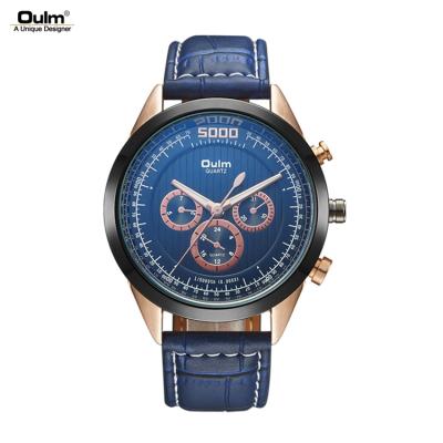 China OULM 3901 Water Resistant Men Sport Casual Watches Waterproof Leather Strap Quartz Analog Man Fashionable Watch for sale