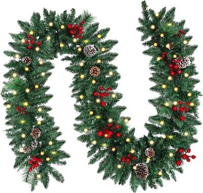 China PVC Christmas Rattan Wreath Green PVC Decoration Rattan 2.7M With Lights Diy Hotel Decoration for sale