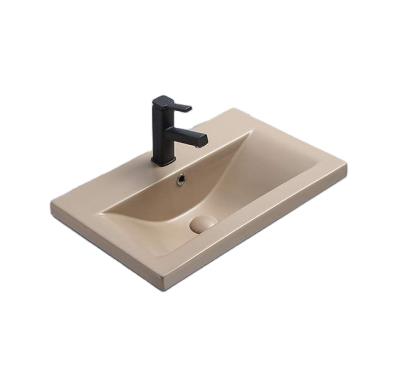 China High Tempreture 1st Time Firing Gloss PATE 9393MC Bathroom Vanity Sink Matte Yellow Beige Medium Edge Cabinet Ceramic Basin for sale