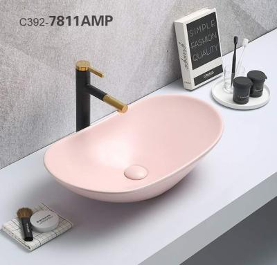 China High Tempreture 1st Times Firing Times High Gloss Ceramic Basin Factory Bathroom Sink PATE Sanitary Ware Above Counter Vessel Sink Matte Pink for sale