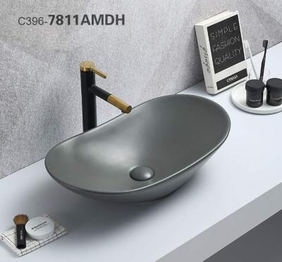 China High Tempreture 1st Times Firing Gloss Ceramic PATE Basin Manufacturer Matte Dark Gray Above Counter Basin Bathroom Vessel Sink for sale