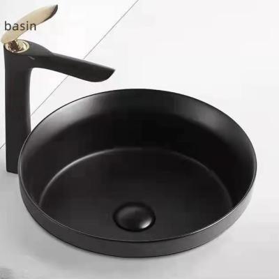 China High Tempreture 1st Times Firing Gloss PATE 549MB Semi Recess Marble Ceramic Lavatory Drop In Bathroom Vanity Semi Counter Matte Black Sink for sale