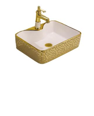 China High Sanitary Tempreture 1st Times Firing Chandelier PATE 7291GP Mosaic Design Golden Bathroom Sink Be Care Vanity Wash Crystal Hand Basin for sale