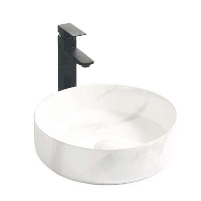 China White Marble Bathroom Sink Manufacturer Bathroom Accessories High Tempreture 1st Time Firing PATE Ceramic Gloss Round Wash Hand Basins for sale