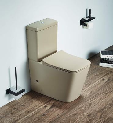 China European Two Piece Modern Matte Bathroom Toilet Square Double-Flow PATE 2920AMC Beige WC Floor Standing Ceramic P-trap Rimless for sale