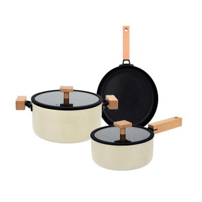 China Sustainable Hot Selling Non-Stick Cooklover Cooking Pots Stainless Steel Pans Cookware Sets With Wooden Handle for sale