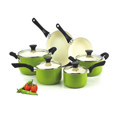 China Durable Non-Stick Liner Pots 10-Piece Ceramic Stainless Pot Cookware Set Cooking for sale