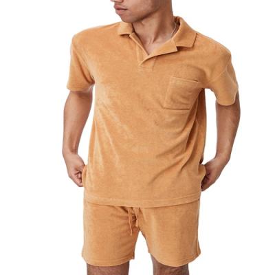 China QUICK DRY Custom Logo Mens Polo Shirts Terry Polo Tee 2pcs Summer Man Shorts Set Polo Toweling for sale