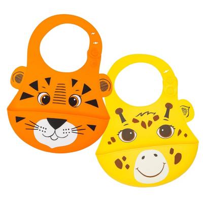 China Antibacterial Baby Feeding New Style Food Grade Cartoon Pattern Waterproof Silicone Baby Bib Set for sale