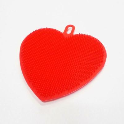 China Sustainable Silicone Dish Scrubber Dishwashing Cleaning Brush Sponge Heart Shaped Silicone for sale