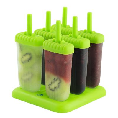 China Viable Maker Bpa Free Custom 3D Stick 6 Cavity Tray Mold Set Reusable Ice Cream Popsicle Mold Plastic Animal Shaped Popsicle Molds for sale