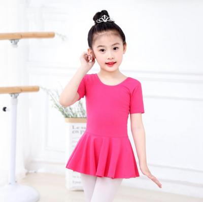 China Wholesale Cotton Children's Short Sleeve Clothing Sets Gymnastics Dancer Long Tights Latin Dance Dress for sale