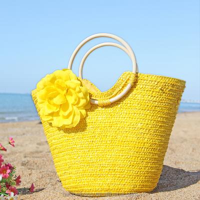 China Large Ladies Raffia Straw Beach Bags Summer Natural Straw Beach Bag High Quality Floral Moroccan Straw Bag for sale