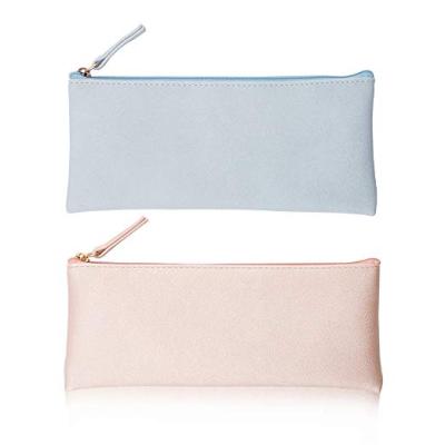 China Schools & Office PU Leather Pencil Cases With Zipper Small Simple Pen Pouch for sale