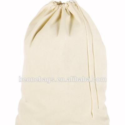 China Eco-Friendly Breathable Natural 100% Cotton Single Drawstring Foldable Laundry Bag for sale