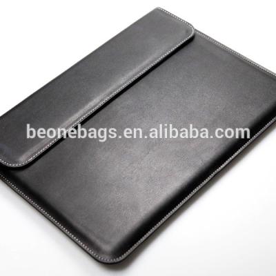 China Plain Black GENUINE LEATHER Magnet Closure Hidden Inside Leather Laptop Sleeve for sale