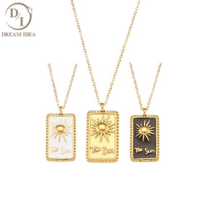 China Vintage Minimalist Stainless Steel Trendy 18K Gold Plated Non Tarnish Jewelry Necklace Sun Tarot Card Pendant Necklace for sale