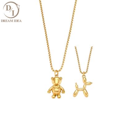 China Creative Cute Minimalist Stainless Steel Gold Plated Necklace Lucky Puppy Bear Animal Shape Pendant Necklace for sale