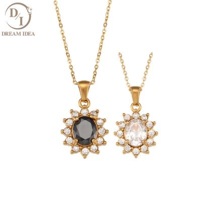 China Vintage Style Stainless Steel Birthstone Necklace For Women 18K Diamond Pendant Necklace Gold Plated for sale