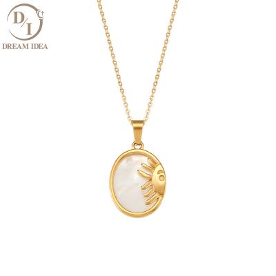 China Vintage Fashion Jewelry 18k Gold Plated Necklace For Women Oval Stainless Steel Shell Sun Pendant Necklace for sale