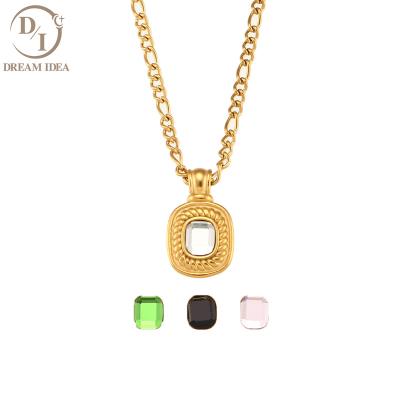 China High Quality Minimalist Stainless Steel Figaro Chain Necklace 18K Gold Plated Colorful Zircon Pendant Necklace for sale