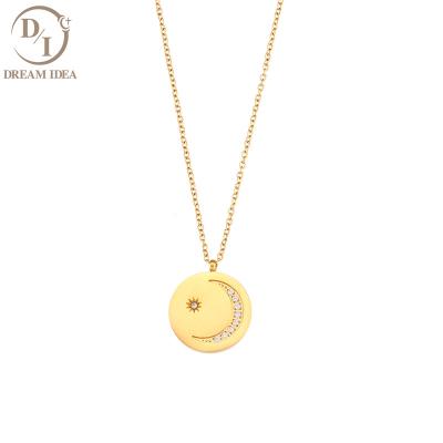 China 2021 Minimalist Moon and Star Hot Sale Coin Necklace Diamond 18K Gold Plated Couples Necklace For Women for sale