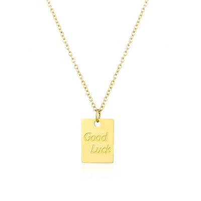 China Minimalist 2021 Personalized Luck&Love Letters Necklace Stainless Steel 18K Gold Plated Square Pendant Necklace for sale