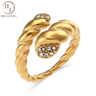 China Hot Sale Stainless Steel Zircon Snake Ring Fashion Women Jewelry Minimalist Snake Shape Open Adjustable Ring for sale