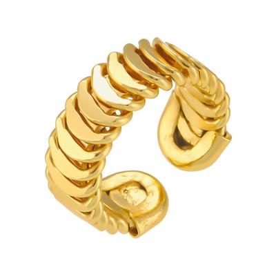 China Cuban Link Chain Ring Hollow Out Gold Plated Minimalist High Quality Stainless Steel Adjustable Ring for sale