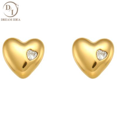 China New Style Design Minimalist Stainless Steel 18K Gold Plated Diamond Earring Heart Shape Zircon Love Stud Earring for sale