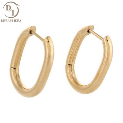 China New Fashion Minimal 18K Gold Plated Stainless Steel Circle Chain Earrings Geometric U Shaped Oval Earring for sale