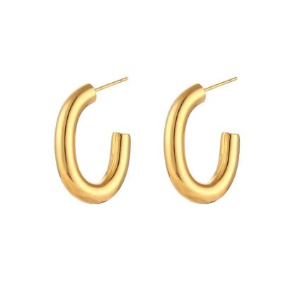 China FASHIONABLE Simple Tarnish Free Jewelry 18k Stainless Steel PVD Plated Thick Oval Open Circle Earring Gold Thick Earring for sale