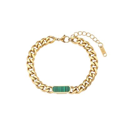 China Minimalist Chunky Malachite Shell Bracelet Hip Hop 18K Gold Plating Simple Non Tarnish Cuban Chain Bracelet for sale