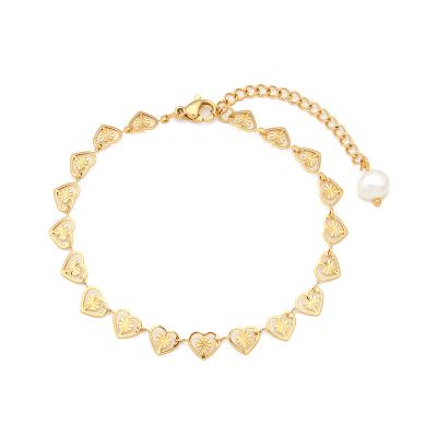 China 2021 New Trendy Minimal Stainless Steel 18k Gold Plated Lucky Charm Bracelet Pearl Tail Heart Chain Bracelet for sale