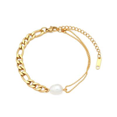 China New Style Design Minimal Stainless Steel Bracelet 18k Gold Plated Figaro Bead Chain Asymmetric Bead Bracelet for sale