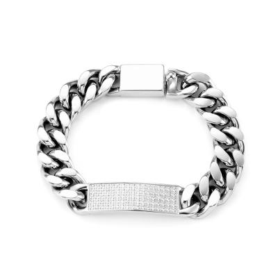 China Minimalist Chunky Design Fine Polished Zircon Chain Bracelet Stainless Steel Cuban Silver Bracelet for sale