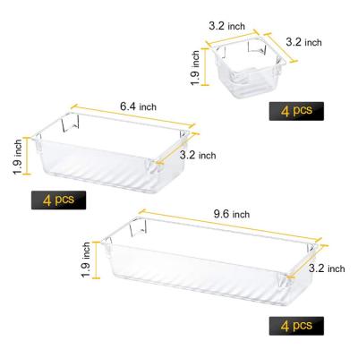 China Bathroom 3 Sizes Desk Drawer Organizer Trays Plastic Box 12 Pcs Drawer Storage Tray Organizer for sale