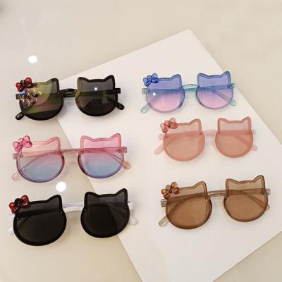 China 2021 Fashion Sunglasses Color Rimless Balanced Baby Cat Cartoon Kids Sunglasses Fashion Sunshade Cute Children's Sunglasses for sale