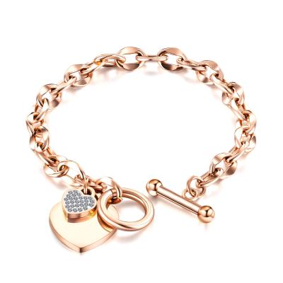 China FASHIONABLE Popular 3 Colors Heart Shape Stainless Steel Bangle Jewelry Joker Decoration Love Lock Bracelet Women for sale