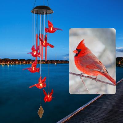 China Garden LED Lights Solar Windchimes Outdoor Cardinal Windchimes Garden Decoration Bird Memorial Wind Chimes for sale