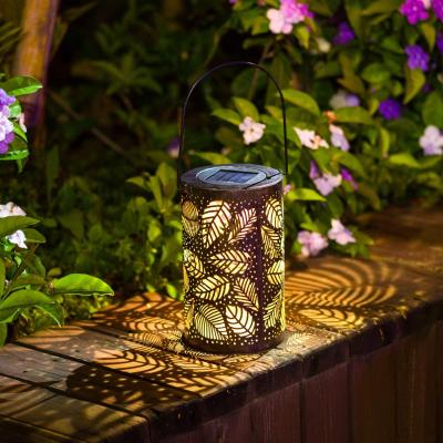 China Outdoor Waterproof Garden Holiday Lighting Metal Solar Lantern Light LED Garden Metal Leaf Solar Lantern for sale