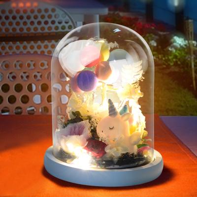 China Handmade Fairy Flower Unicorn Glass Dome Rose Agriculture Souvenir Led Eternal Flower Rose String Lamp Lamp for sale