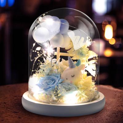 China Handmade Fairy Flower Rose String Light Led Light Pink Unicorn Balloon Glass Dome Fairy Agriculture Flower for sale