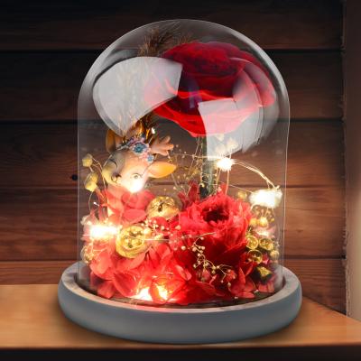 China Agriculture Rose Immortal Flower Glass Dome Led Immortal Flower Rose String Light Rose Glass Dome for sale