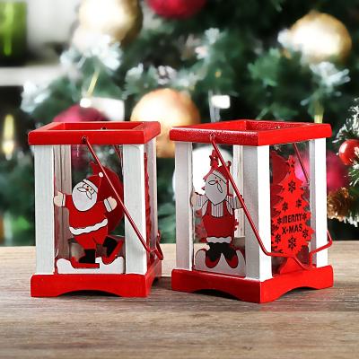 China Woode+Glass Wooden With Glass Christmas Santa Tealight Candle Holder Lantern For Christmas Decoration 2 PCS Assortment for sale